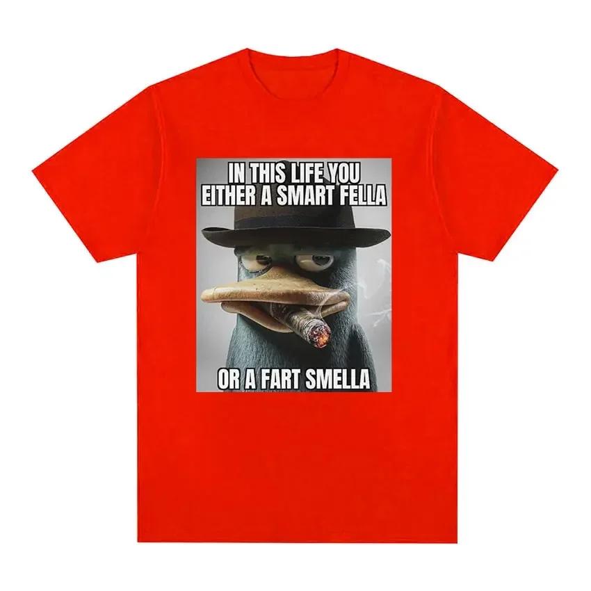 

New 2026 Perry Platypus Youre Either A Smart Fella or A Fart Smella Funny Graphic Tshirt Unisexs Womens Fashion T Shirts 4XL