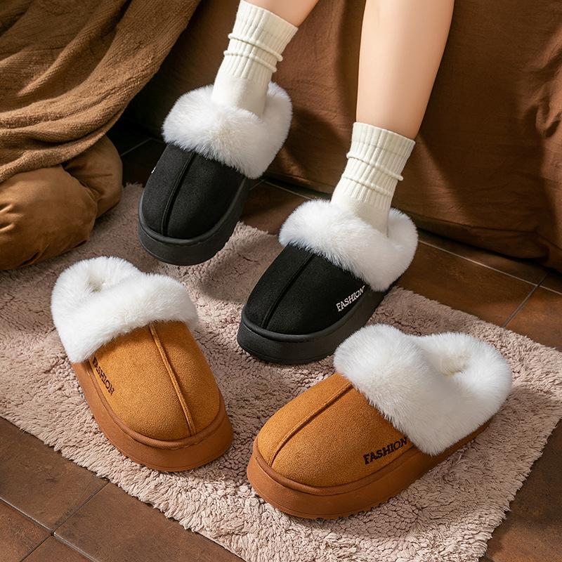 Bevel English Cotton Slippers Autumn and Winter Home Cotton Slippers Fleece Thermal Shoes