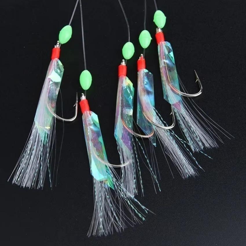 5 Pcs New Soft Fishing Lure Rigs Bait Jigs Lure Soft Lure Worn String Crystal Barbed Hook Fishing Lures