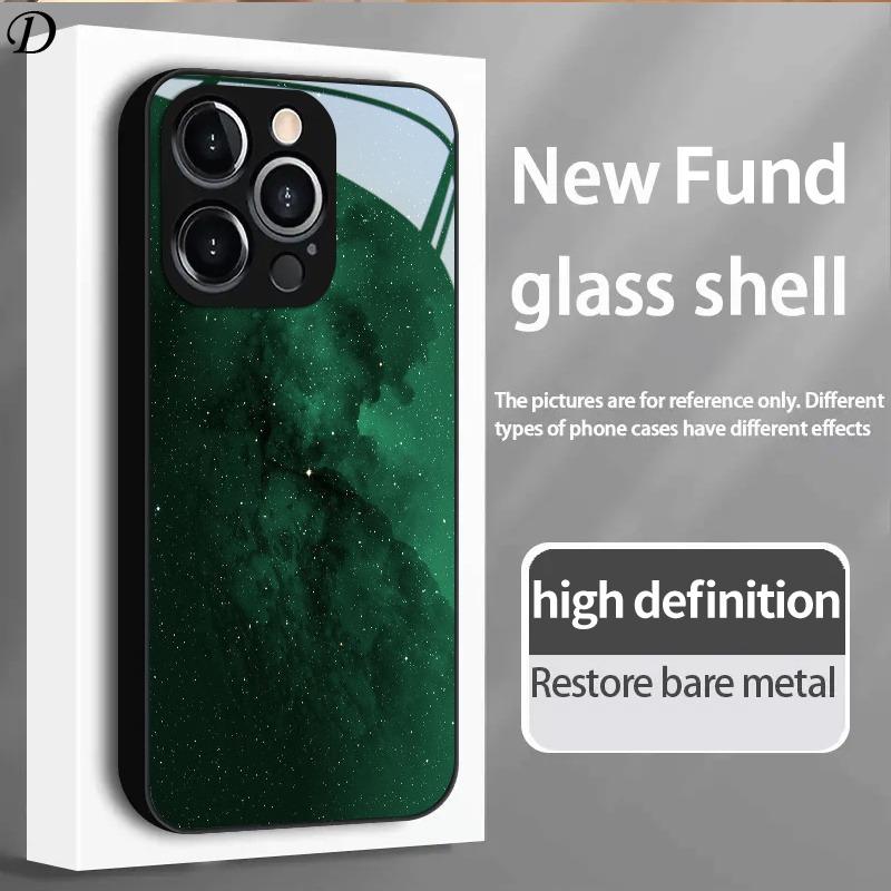 Dark Green Starry Sky Pattern Tempered Glass Black Phone Case For iPhone 11 12 13 14 15 16 17 Pro Max 17 Air 7 8 Plus XS X Cover