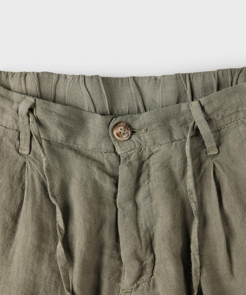 PANICALE Khaki Washed Linen Bermuda Shorts