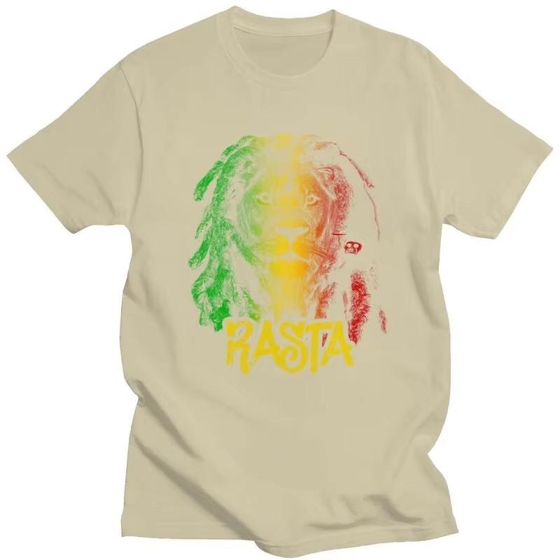 Rasta Lion Graphic Tee for Unisex Pure Cotton Breathable Short Sleeve T-Shirt Jamaican Pride Casual Top