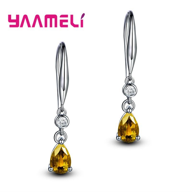 

Genuine 925 Sterling Silver Geometric Crystal Zircon Drop Earrings for Women Girls Wedding Party Fashion Jewelry Gifts Accessory жёлтый