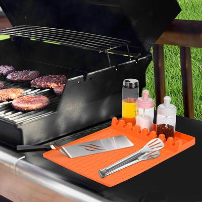 Silikon Grillmatte Seitenablage Matte für Blackstone Grill Pad für Outdoor Grill Küchenarbeitsplatte Große Silikon Spatel Matte mit Tropfschale