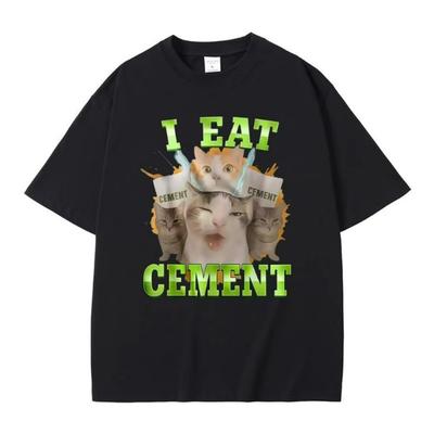 Ich esse Zement Lustiges Katzen-Meme T-Shirt Dumm Hässliche Katzen Aufgedruckte T-Shirts Herren Damen Freizeit Vintage Übergroß Kurzarm T-Shirts