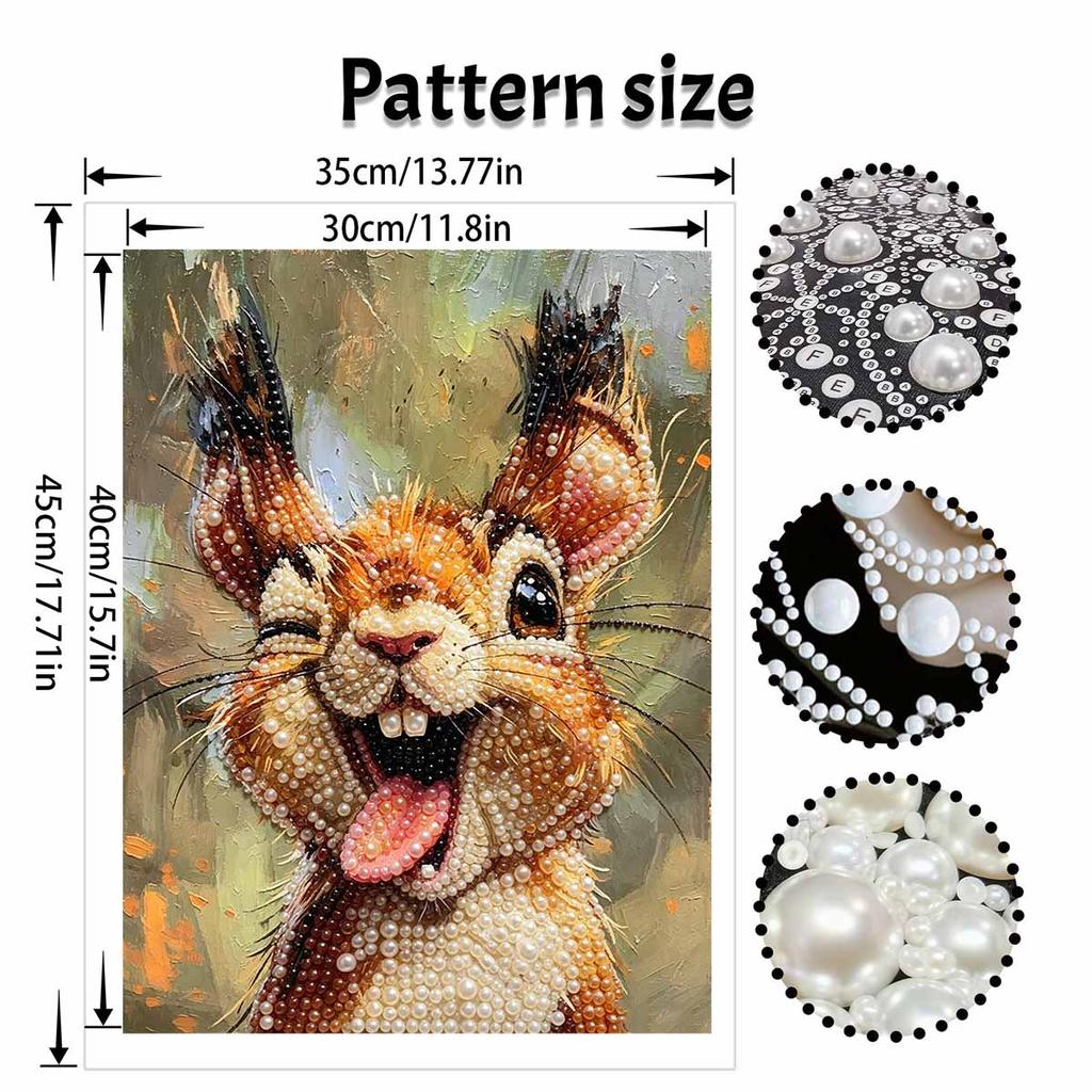DIY Pearl Painting Canvas Cute Squirrel Pattern 3D Bead Art Kit Relaxing Handmade Craft for Home Wall Room Decoration Birthday Gift Unique Hobby