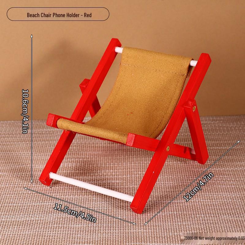 Supporto per Telefono Reclinabile Mini Sedia a Sdraio da Spiaggia in Legno per Scrivania o Supporto per Tablet