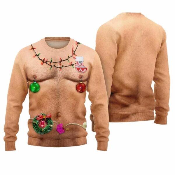 

Hairy Chest Christmas Lights Ugly Christmas Sweater BG Unisex T-Shirt S