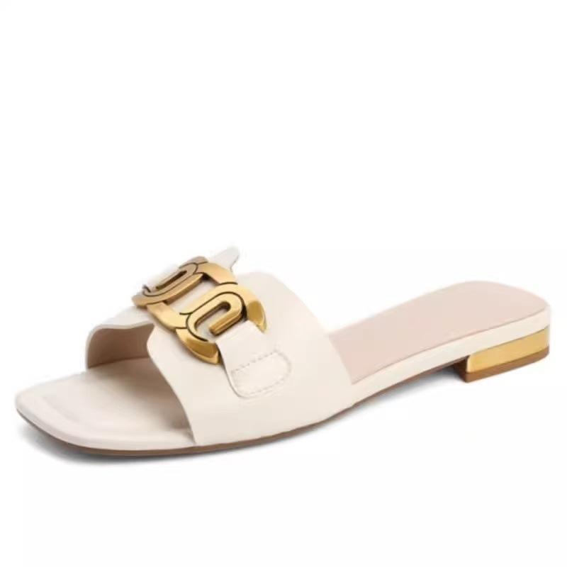 Slippers women's new women's shoes spring and summer square head fish mouth fashion round heel medium heel large size cool slippers women's shoes