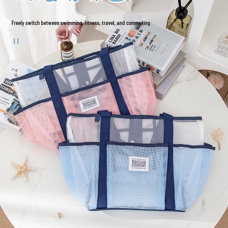 Large Capacity Mesh Toiletry Bag with Multi Pockets for Travel and Beach