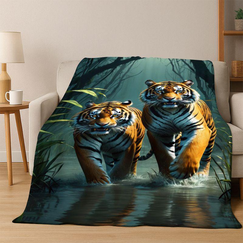 Tiger, Beast Wildlife Cartoon Flannel Blanket Soft Warm Throw Blanket for Bedroom Living Room Bed Travel Camping Picnic Gift