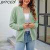 BITCED Autumn/Winter Women's Solid Colour Zip-Up O-Neck Knitted Cardigan