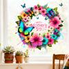 Mother's Day Floral Wreath Static Cling Window Sticker Removable Self-Adhesive for Living Room Bedroom Hallway Balcony Store PVC Glass Decor Art