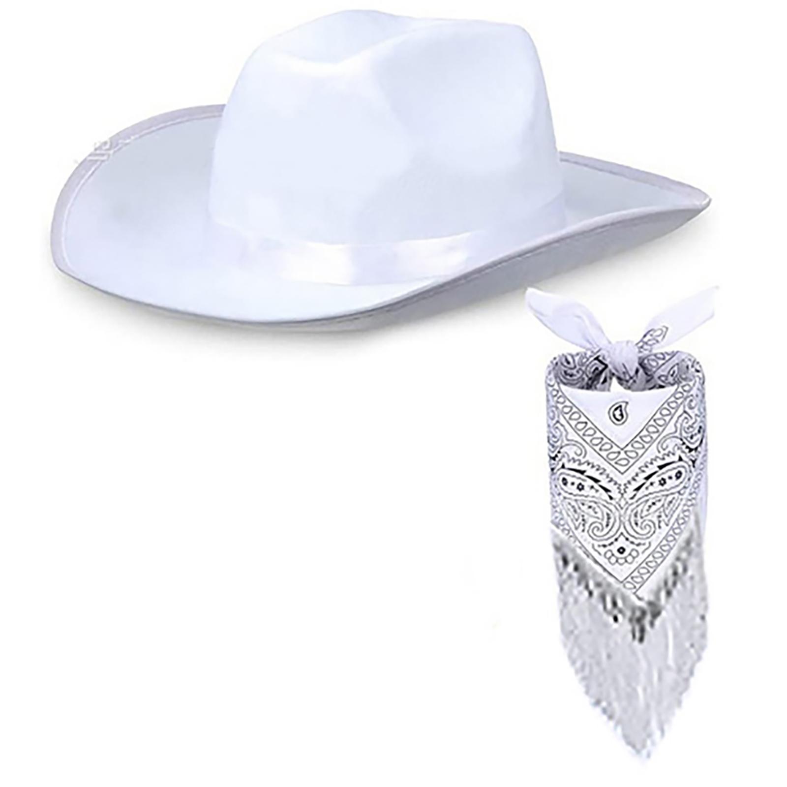 Светящаяся ковбойская и ковбойская шляпа Ковбойская шляпа с западным костюмом Бандана с узором пейсли Ковбойская кепка Западный ковбойский стиль Светящаяся тиара с банданой для женщин White Cowboy hat#1