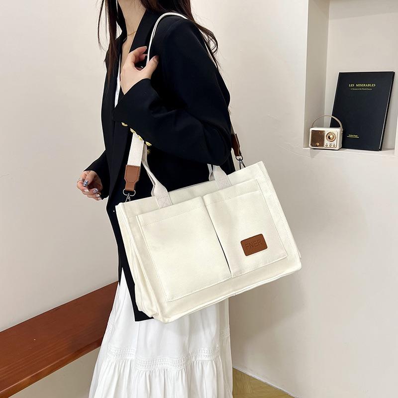 Large-capacity Bag Women's Spring and Summer Versatile New Canvas Shoulder Messenger Bag Class Commuter Tote Bag