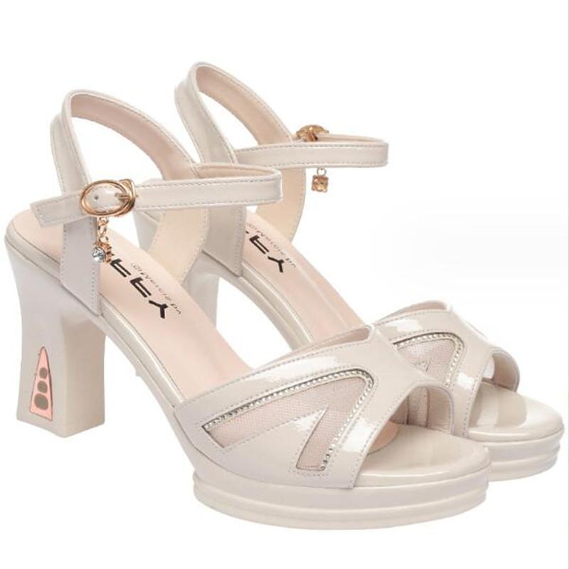 Women Thick Heeled Sandals Sexy High Heels Platform Sandals Women Open Toe Crystal Buckle Pumps Wedding Shoes