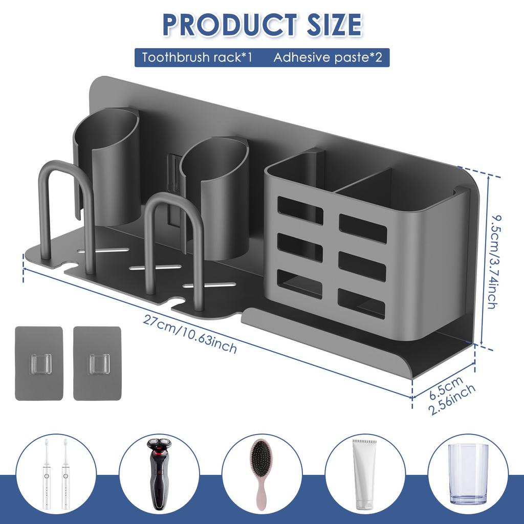 Toothbrush Holder Wall Mounted Self Adhesive Bathroom Toothpaste Cup Electric shaver Storage Rack Aluminum Alloy Holder