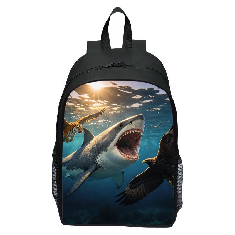 Shark Underwater World Eagle Print Backpack for Kids, Cartoon Double Shoulder School Bag, Lightweight Casual Daypack