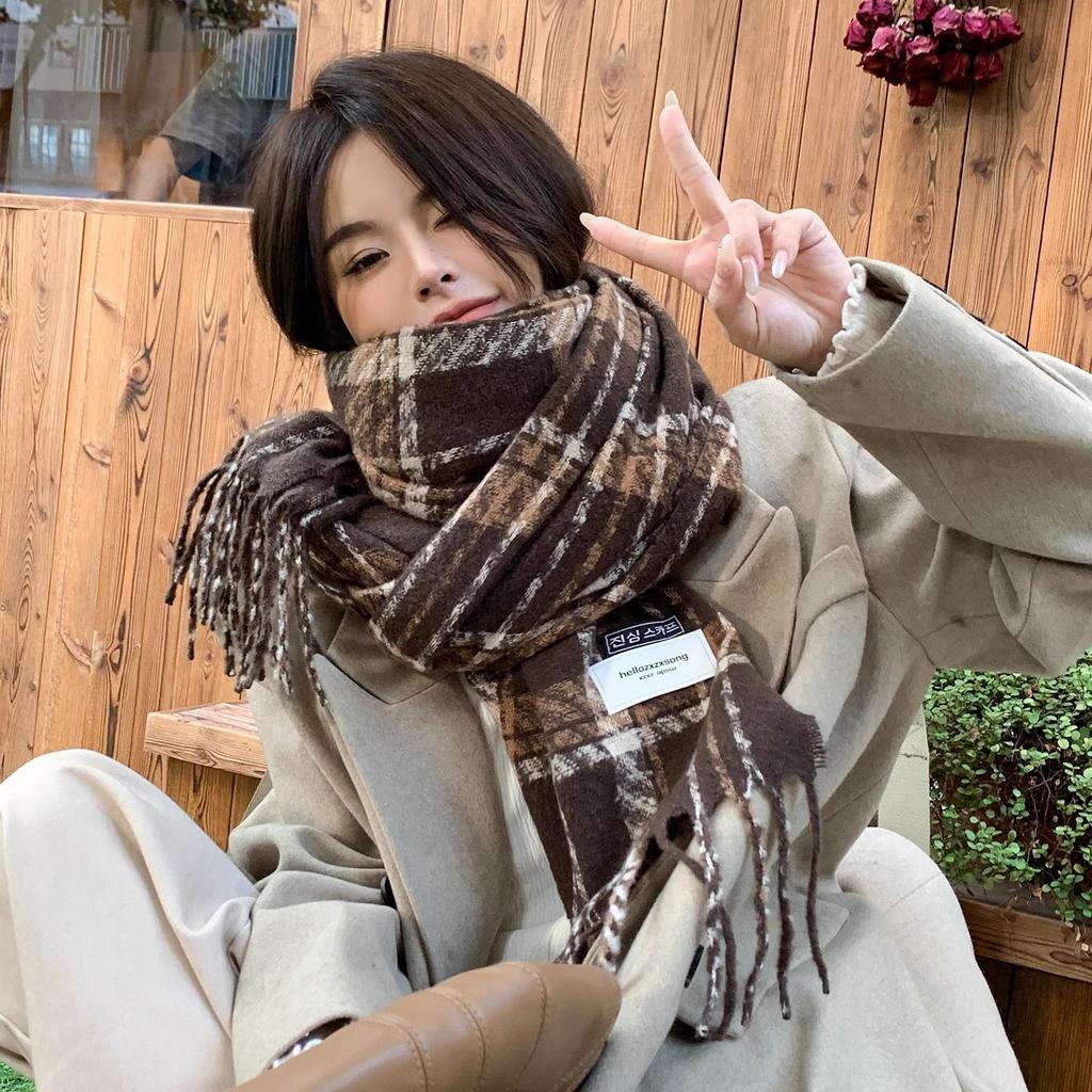 Scarf Women's Winter High-end Feeling Korean Version Plaid Versatile Warm Atmosphere Feeling Red Scarf Shawl Imitation Cashmere Scarf