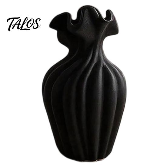 Wavy Neck Vase for Dried Flowers Modern Flower Vase, Minimalist Holder, Decorative Ribbed Texture with Unique Dining Table Rim, Ideal Fresh