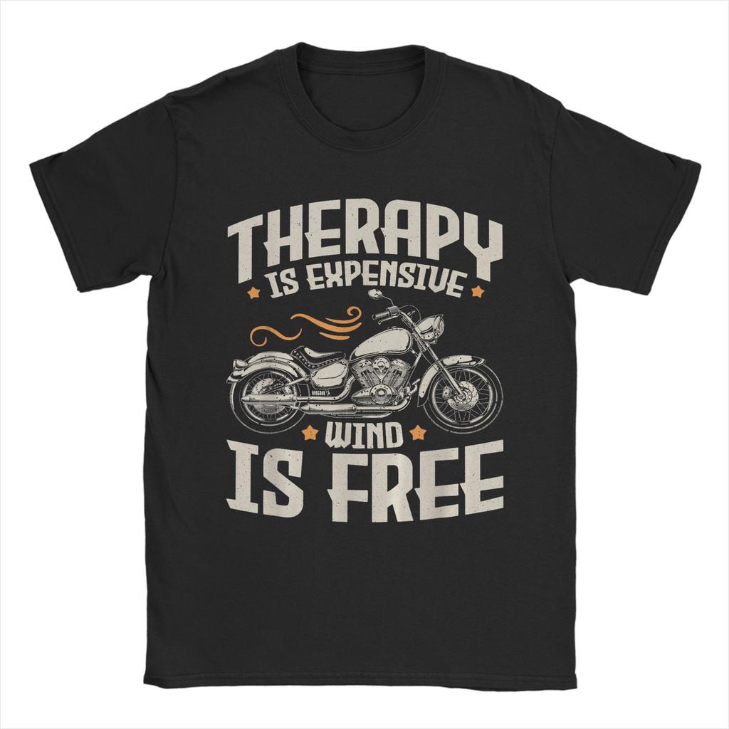 Oversized TShirt Beach Funny Motorcycle Rider Therapy  Vintage Biker Trendy Cool TShirts  Cotton Tee Shirt Short Sleeve Tops