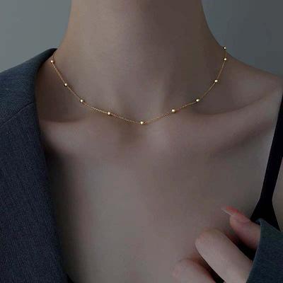 Fashion Silver Color Round Bead Choker Necklace for Women Vintage Metal Chain Short Charm Necklace Jewelry Party Gifts
