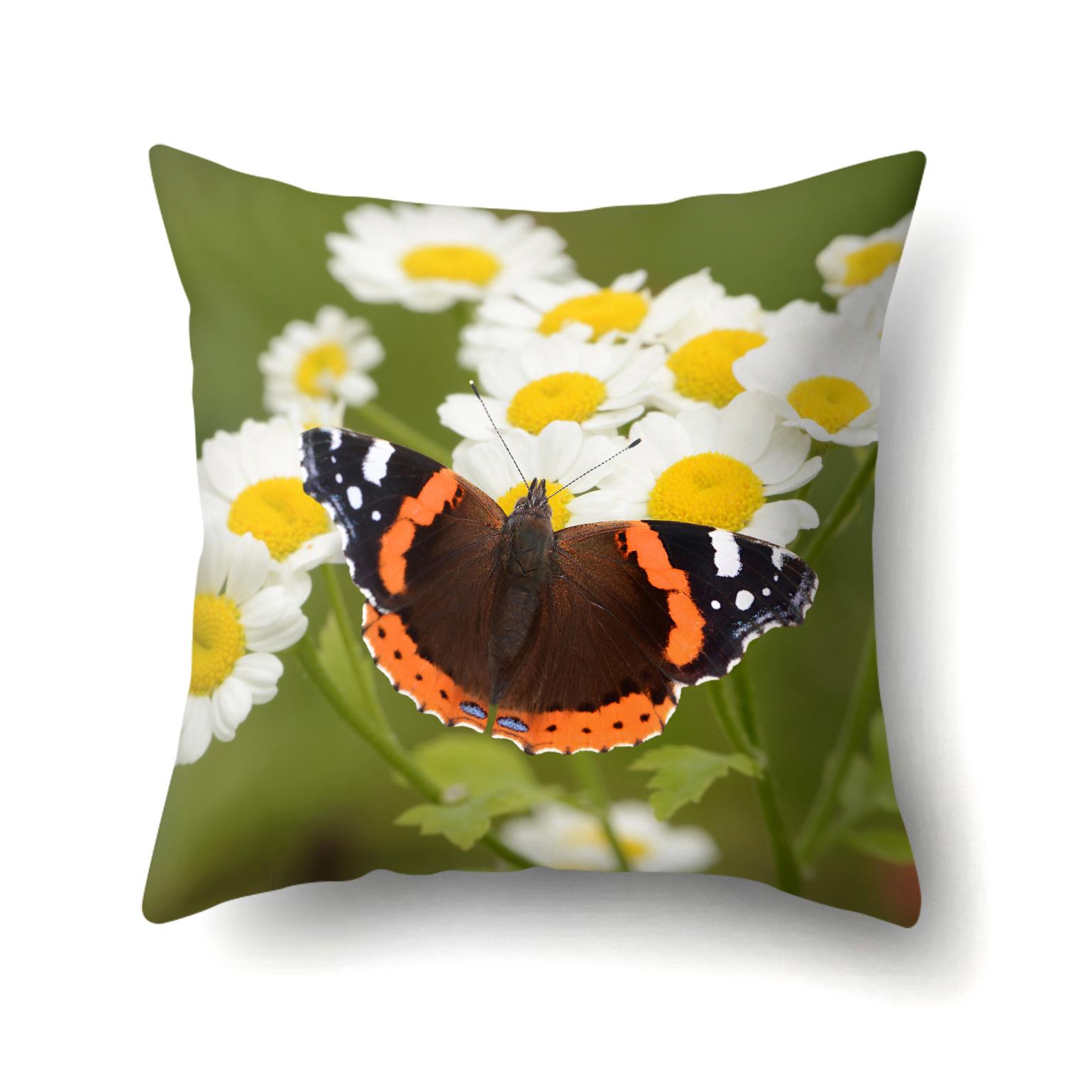 

Butterfly Flower Polyester Single-sided Pillow Case Bedside Pillow Case Office Waist Sofa Cushion Case 45Cm without pillow core