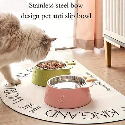 Ciotola Rialzata per Cibo per Gatti con Design a Fiocco Carino, Separazione 2 in 1 in Acciaio Inossidabile, Ciotola per Cibo e Acqua per Gatti e Cani con Supporto Antiscivolo