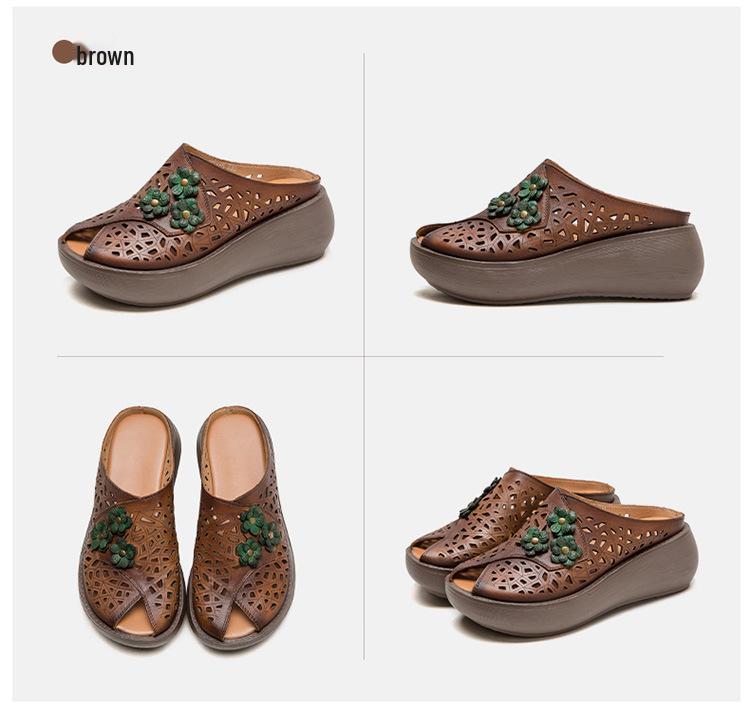 Shanghai Jiezhou 2024 Ethnische Keilabsatz Peep-Toe Atmungsaktive Damen-Slipper