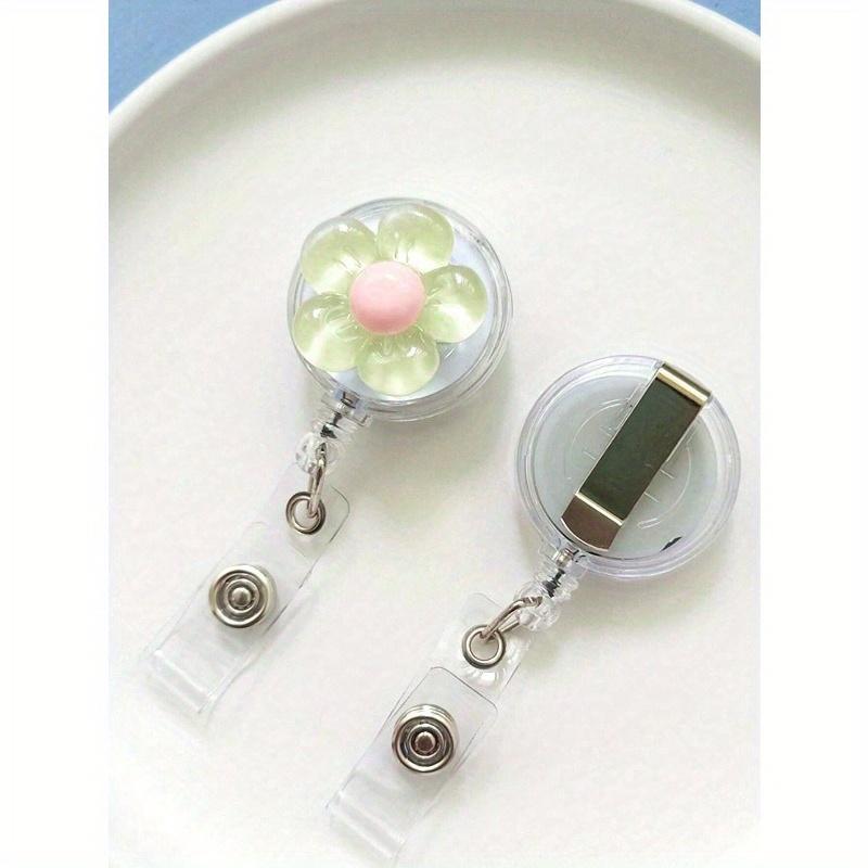 1pc Cute Crystal Flower Shape, Resin Plastic, Retractable Swivel Clasp, Badge Reel With Swivel Clip, For Work ID, Student ID, Suitable
