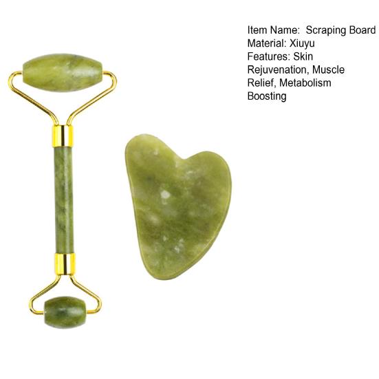 Natural Jade Scraping Board Roller Massager for Face Neck Body Eyes Facial Gua Sha Set Skin Care Scraping Tool for Improve Skin Condition