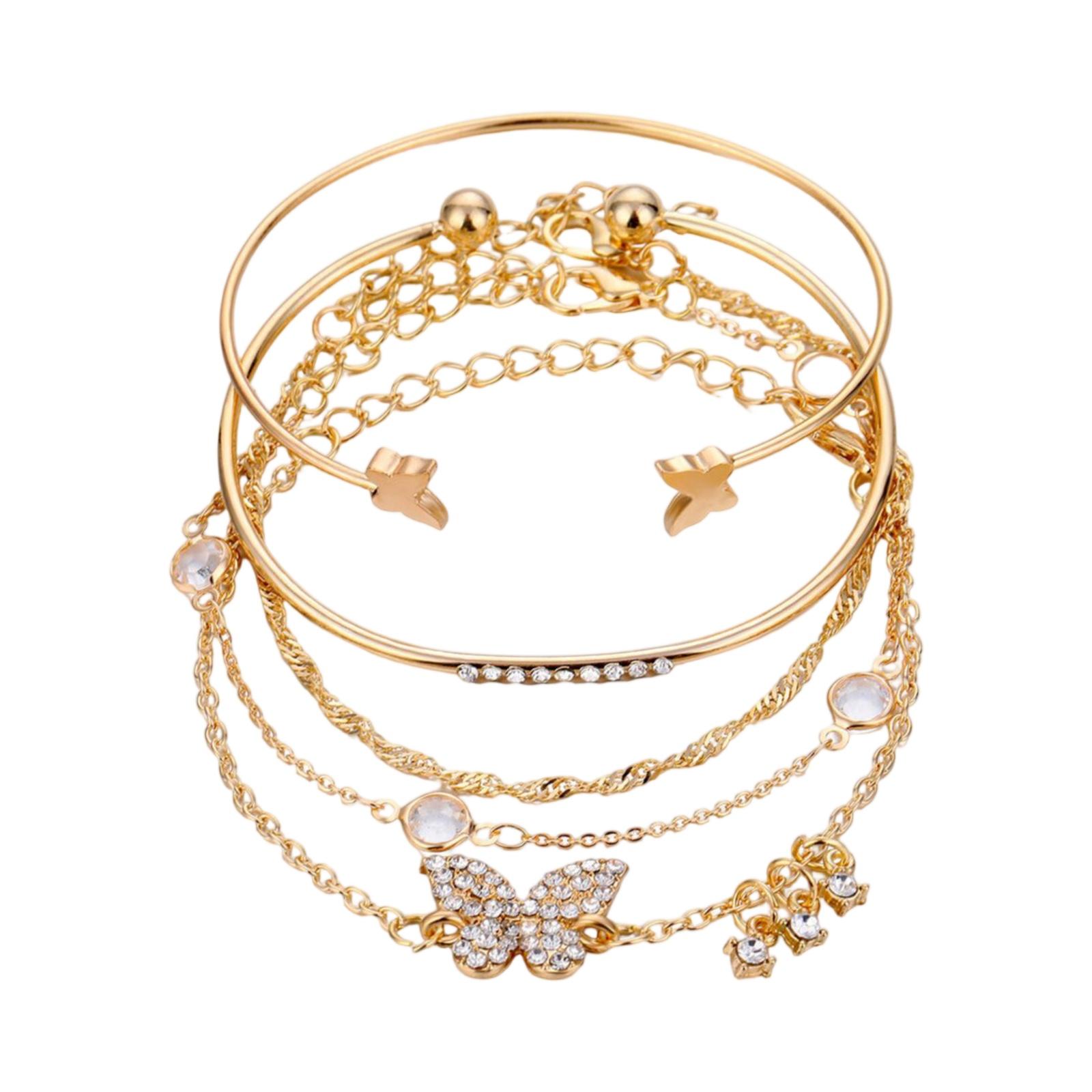 

Браслет Бабочка Открытый Дизайн Бриллиант И Кристалл Набор из 5 Штук Для Женщин One Size золотой
