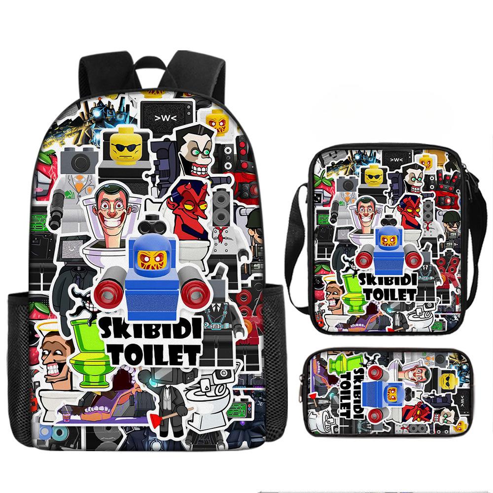 Toilette Mann und Monitor Person Skibidi Toilette Spiel Cartoon Rucksack, Umhängetasche, Federmäppchen