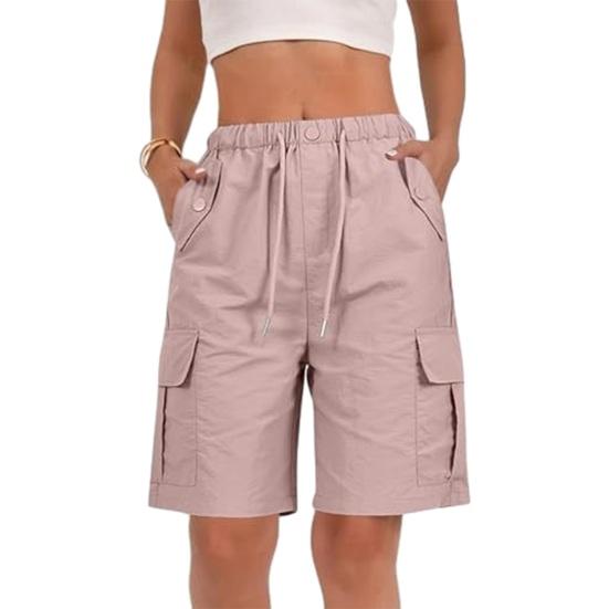 Damen Wander-Cargo-Shorts mit mehreren Taschen, Leicht, Schnelltrocknend, Sommer-Shorts mit Kordelzug, Elastischer Bund, Bermuda-Shorts für Outdoor, Wandern, Arbeit