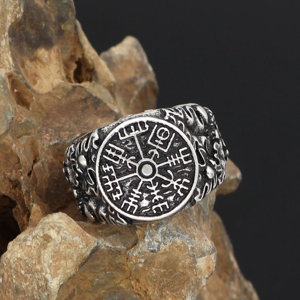 Viking Pirate Compass  Rune Ring - Adjustable Snowflake Design for Men Adjustable