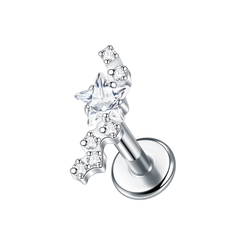 1Pc G23 Titanium Cz Crystal Ear Cartilage Tragus Helix Daith Piercing Internal Thread Lip Stud Labret Piercing Body Jewelry 16G