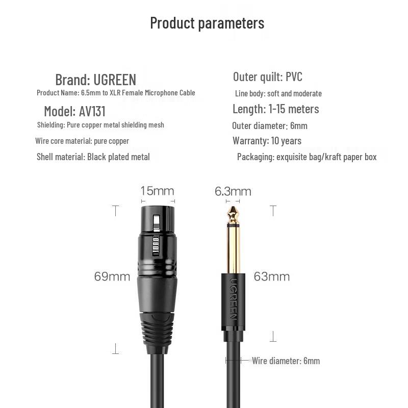 UGREEN 6.35mm to XLR Female Microphone Audio Cable