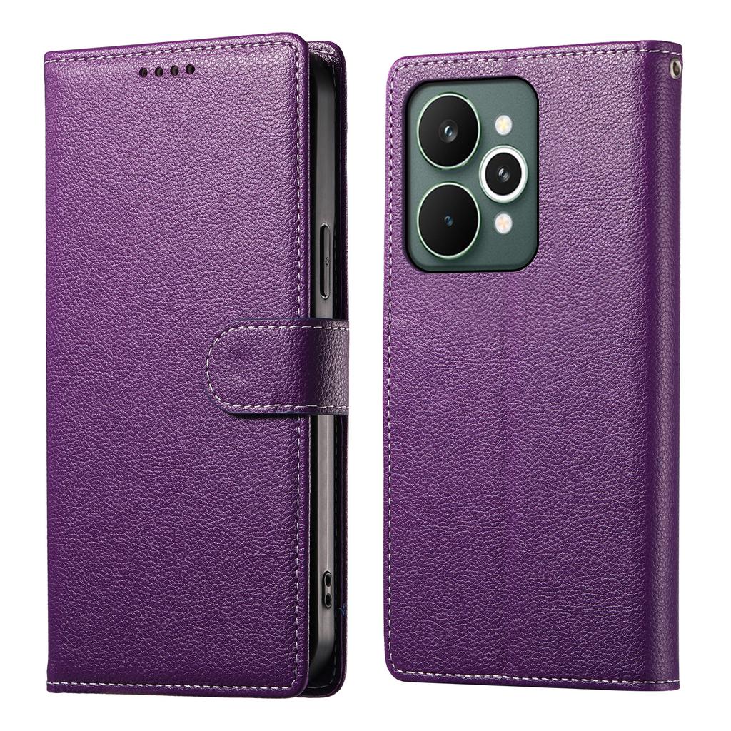 For Realme 15 Pro 5G/15 5G Case Magnetic Snap Litchi Texture Leather Wallet Phone Cover with Wrist Strap