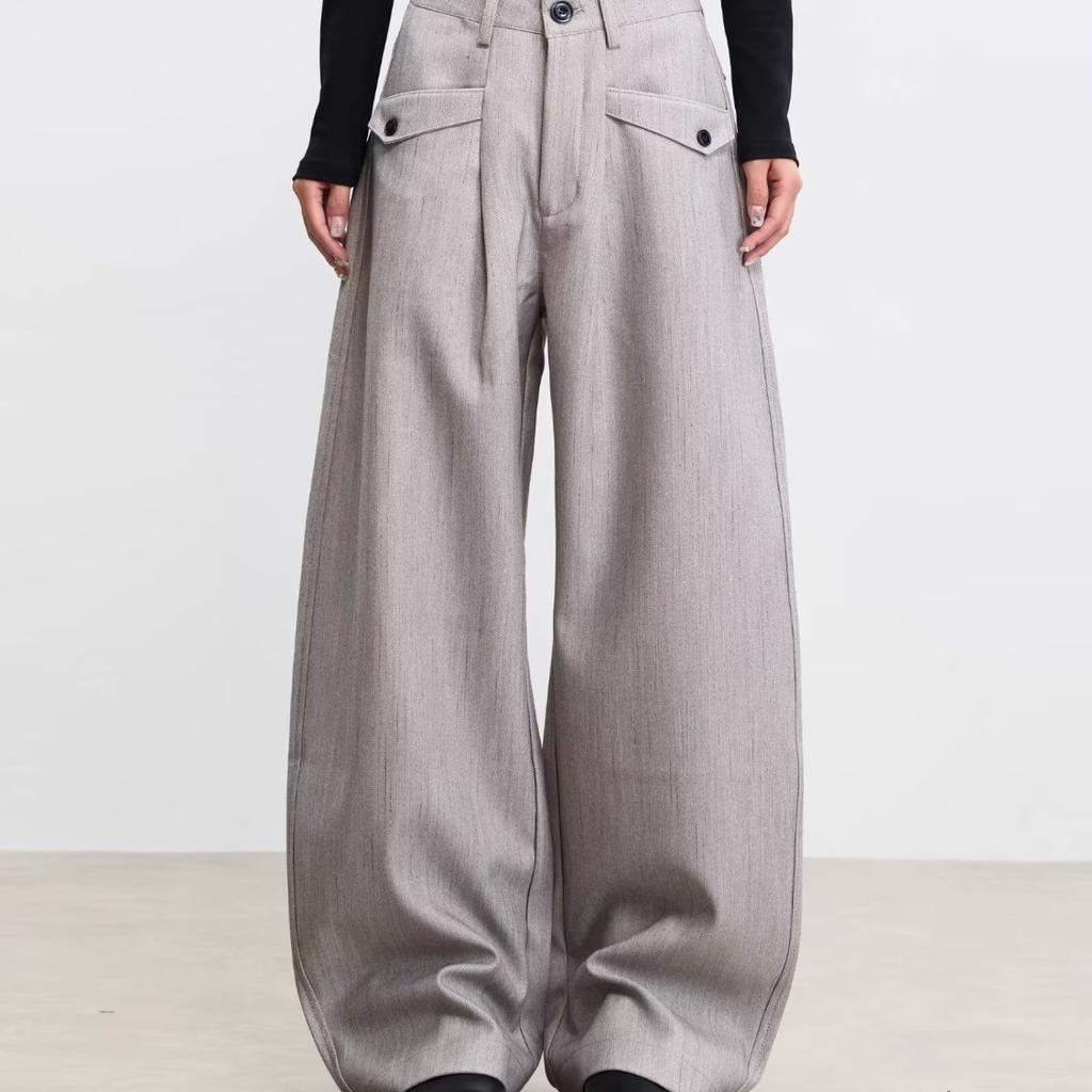 Retro front plug design button pants men's wide-leg casual loose old money style fashion new trousers