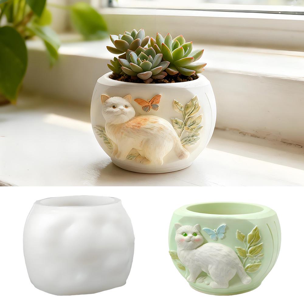 Silicone Mold for DIY Cat-Embossed Succulent Planters