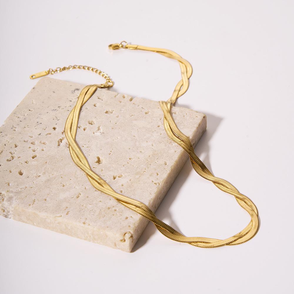 

European & American Style 18K Gold-Plated Double Layer Snake Chain Necklace for Women
