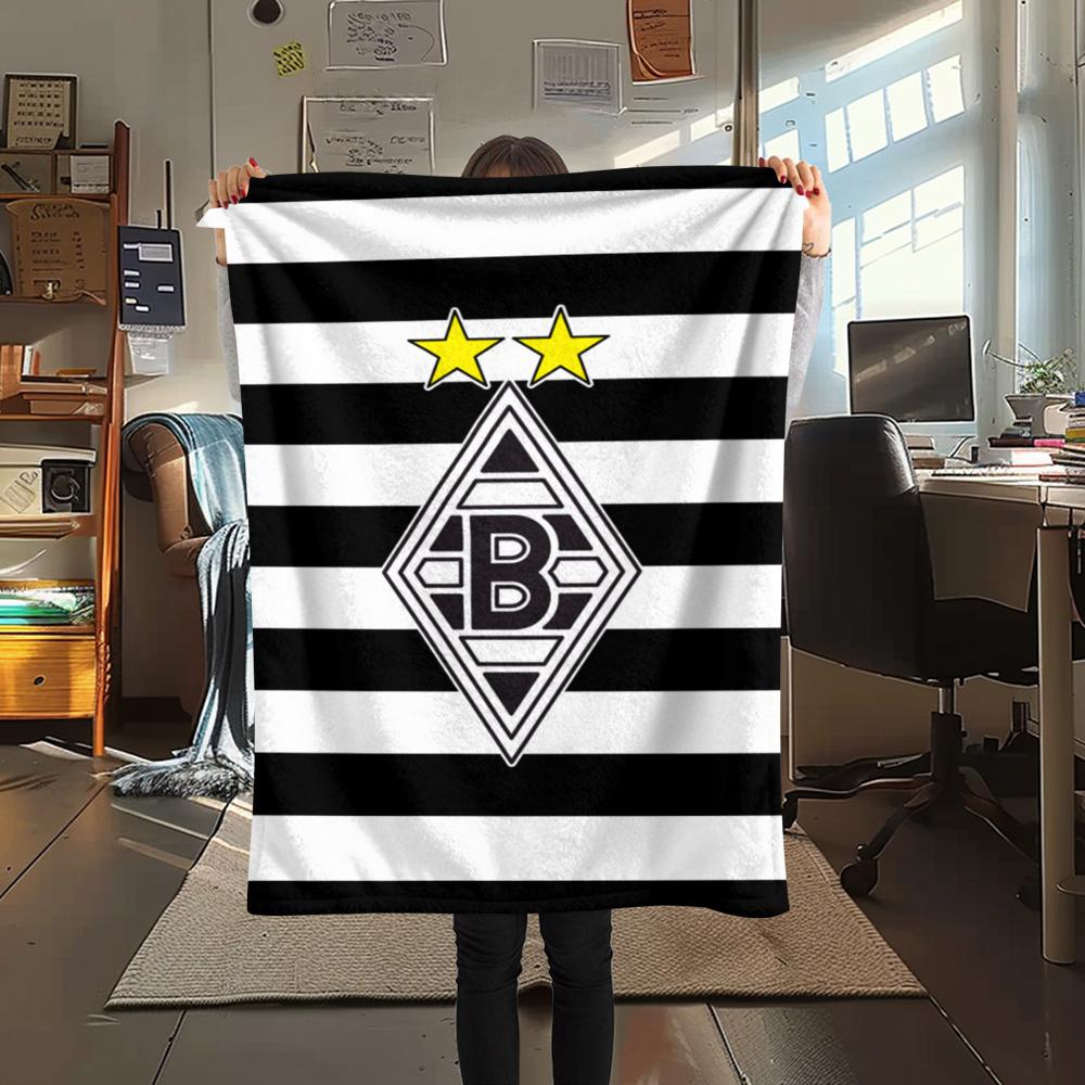 1 szt. Koc Flanelowy z Nadrukiem Borussia Mönchengladbach Wysokiej Jakości Ciepły Komfortowy Pokrycie na Wszystkie Pory Roku Idealny na Prezenty Wystrój Domu