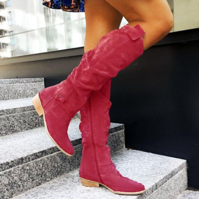 Fashion New Women Side Zipper Low Heel Boots Fashion Suede Comfortable Shoes Casual High Top Trendy Boot Light Versatile Ladies Shoes