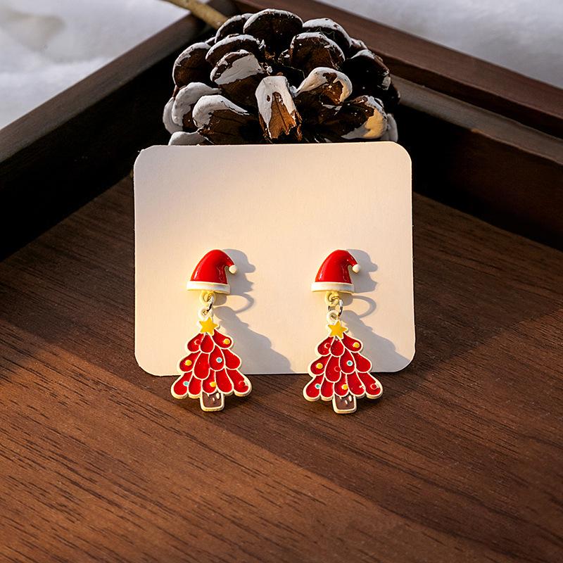 Silver Needle Asymmetrical Christmas Reindeer & Snowflake Earrings with Santa Claus, Heart, and Bells Bow for Women