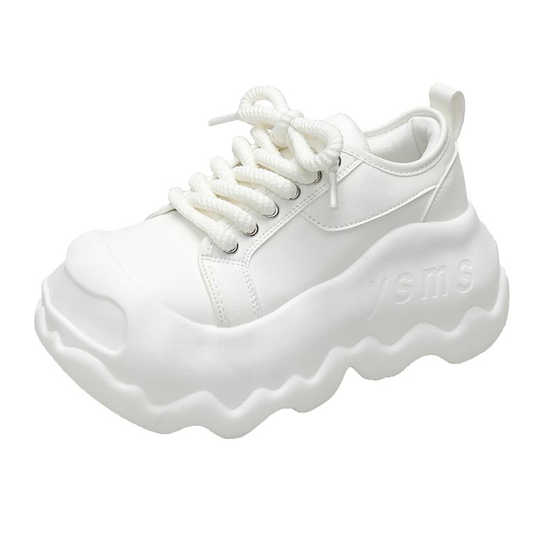 Fashion Cute Round Head Platform Sneakers Women Real Leather Lace-up Comfort 8CM THick Botton Sports Shoes Zapatillas De Mujer