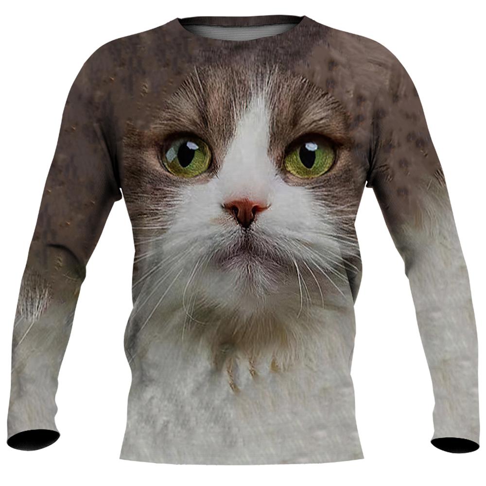 Cute Cat Print Imitation Cotton Long Sleeve Men's T-shirts Spring O-Neck Casual Loose Tee Streetwear Unisex Clothing EU Size 5XL