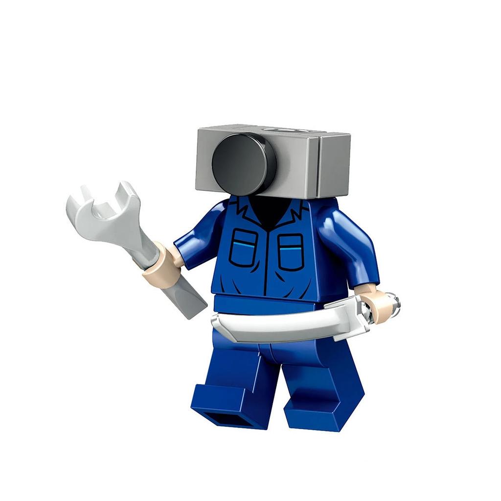 Muž na záchodě Sleduje Muže Sestavujícího Stavebnice