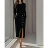 TIFICY Women's Fashion Spring Fall Solid Color Print Long Sleeve O-Neck High Waist Casual Dresses