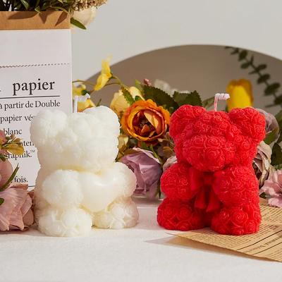 Vela perfumada oso de rosas lazo rosa amor oso decoración del hogar regalo de boda modelado hecho a mano