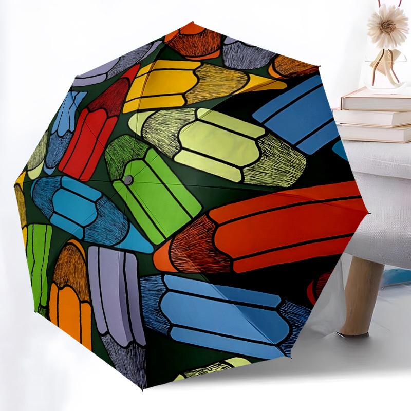 1pc Colorful Pencils Automatic Folding Umbrella - 8-Rib Automatic Open/Close, Portable Collapsible Compact Umbrella yy251218039